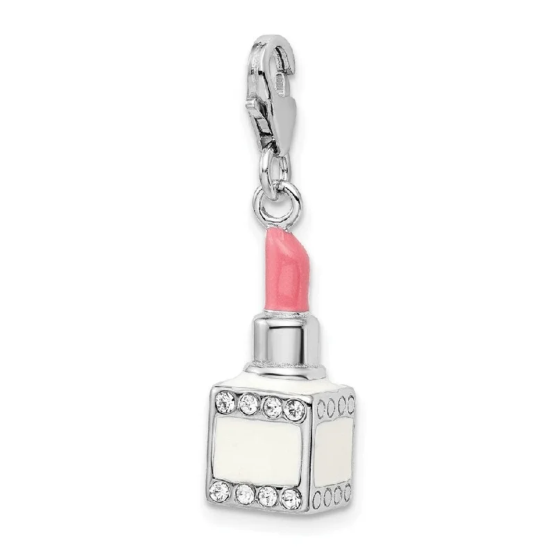 personalized bar necklace pendant gold -Diamond2Deal 925 Sterling Silver Enamel Element Pink Lipstick Lobster Pendant (L- 41 mm, W- 10 mm)