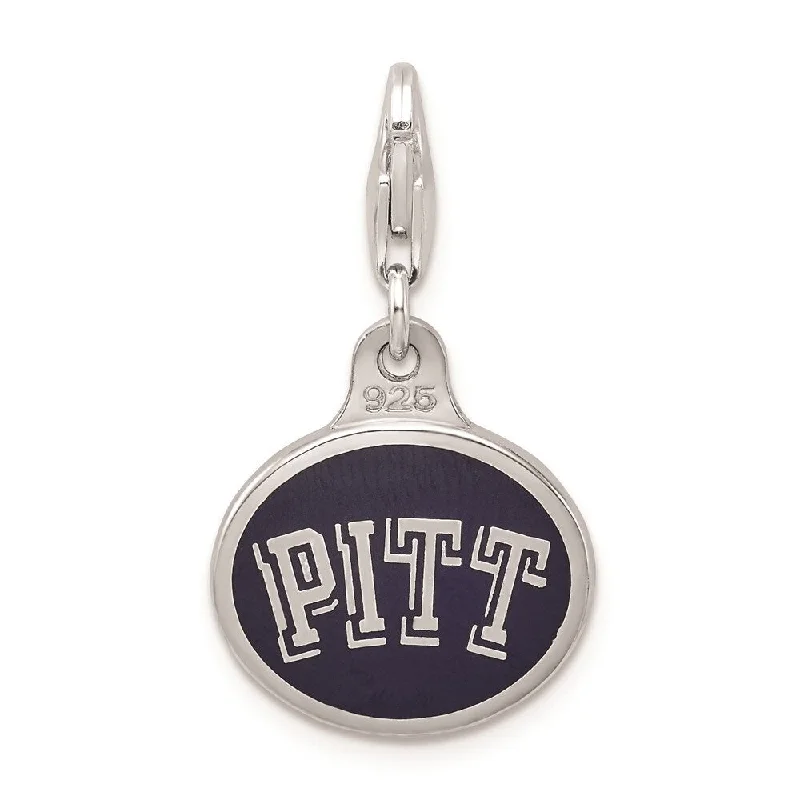 trendy personalized pendant necklace with message -Diamond2Deal 925 Sterling Silver Enamel Univ. of Pittsburgh Lobster Clasp Pendant (L- 18 mm, W- 16 mm)