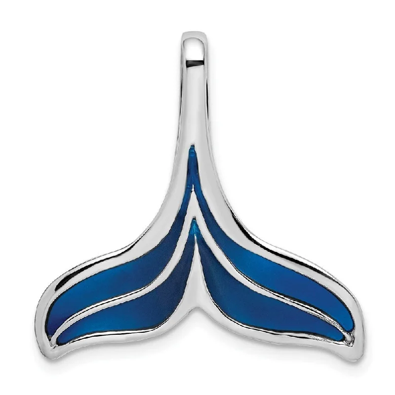 pendant necklace with personalized charm -Diamond2Deal 925 Sterling Silver Enameled Blue Whale Tail Slide Pendant and Charm (L-26.5mm, W-26.5mm)