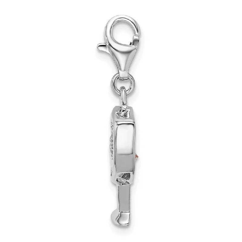 geometric silver pendant necklace for men -Diamond2Deal 925 Sterling Silver Open Champaign Glass Lobster Clasp Pendant (L- 38 mm, W- 14 mm)