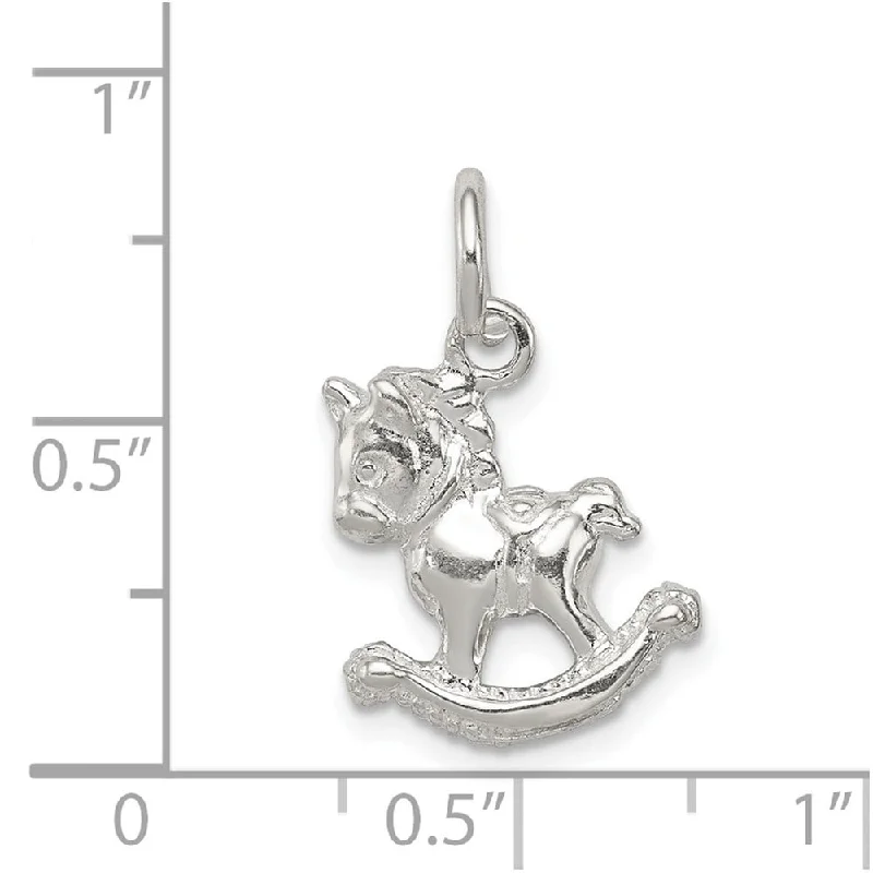 trendy silver pendant necklace with charm -Diamond2Deal 925 Sterling Silver Polished Rocking Horse Pendant