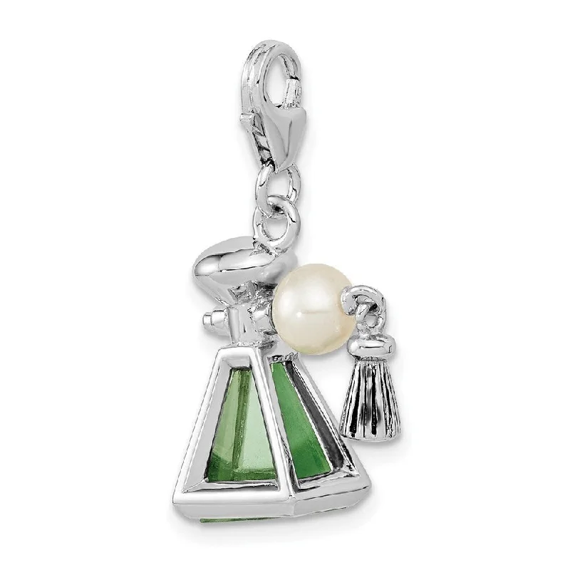 vintage crystal pendant necklace silver -Diamond2Deal 925 Sterling Silver Rhod-pl 3-D FWC Pearl Perfume Bottle Charm