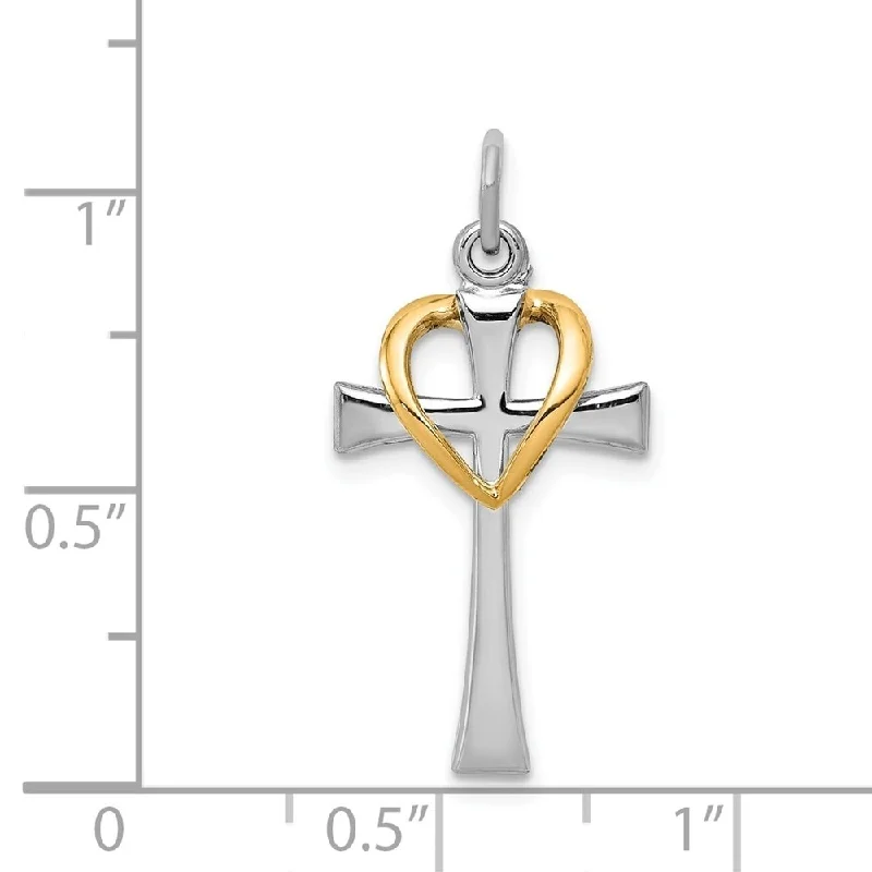 women’s custom pendant necklace with initials -Diamond2Deal 925 Sterling Silver Rhodium-plated and Gold-tone Polished Cross with Heart Pendant