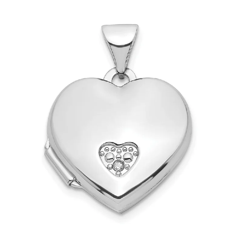 custom pendant necklace for men’s gift -Diamond2Deal 925 Sterling Silver Rhodium-plated Cubic Zirconia Heart Locket Pendant and Charm (L-21.1mm, W-15.2mm)