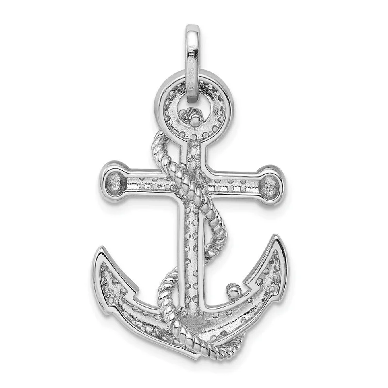 adjustable pendant necklace with gemstone -Diamond2Deal 925 Sterling Silver Rhodium Plated CZ Anchor Pendant (L- 39 mm, W- 20 mm)