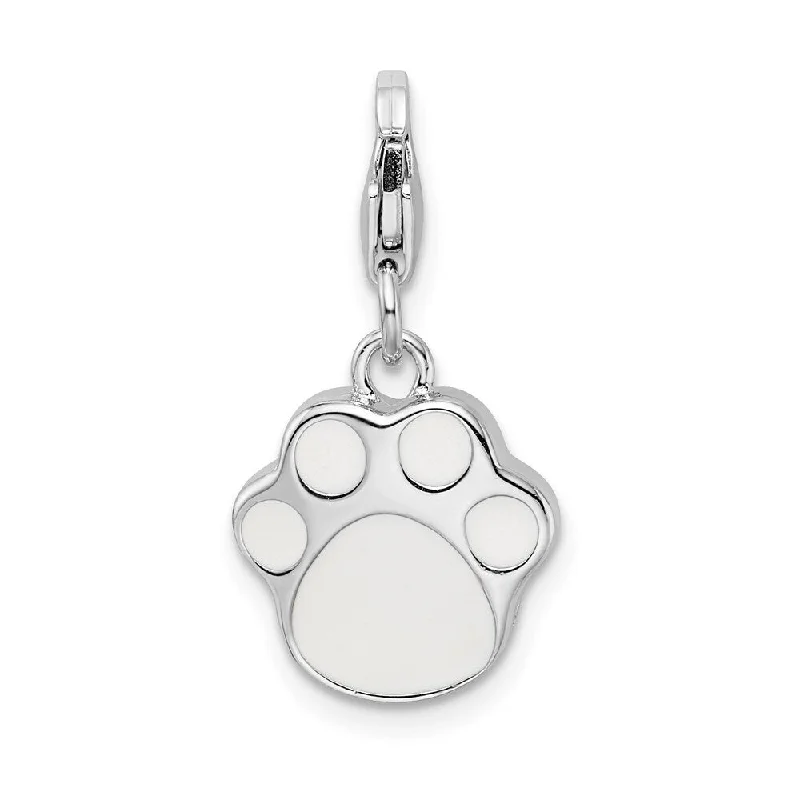 custom nameplate pendant necklace for brides -Diamond2Deal 925 Sterling Silver Rhodium Plated Enameled Paw Print Lobster Clasp Pendant (L- 15 mm, W- 13 mm)