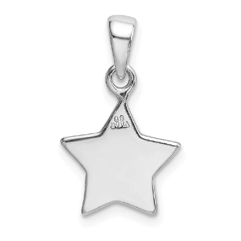 engraved gold pendant necklace with charm -Diamond2Deal 925 Sterling Silver Rhodium-plated Glitter Enamel Fabric Star Pendant (L- 22 mm, W- 11 mm)