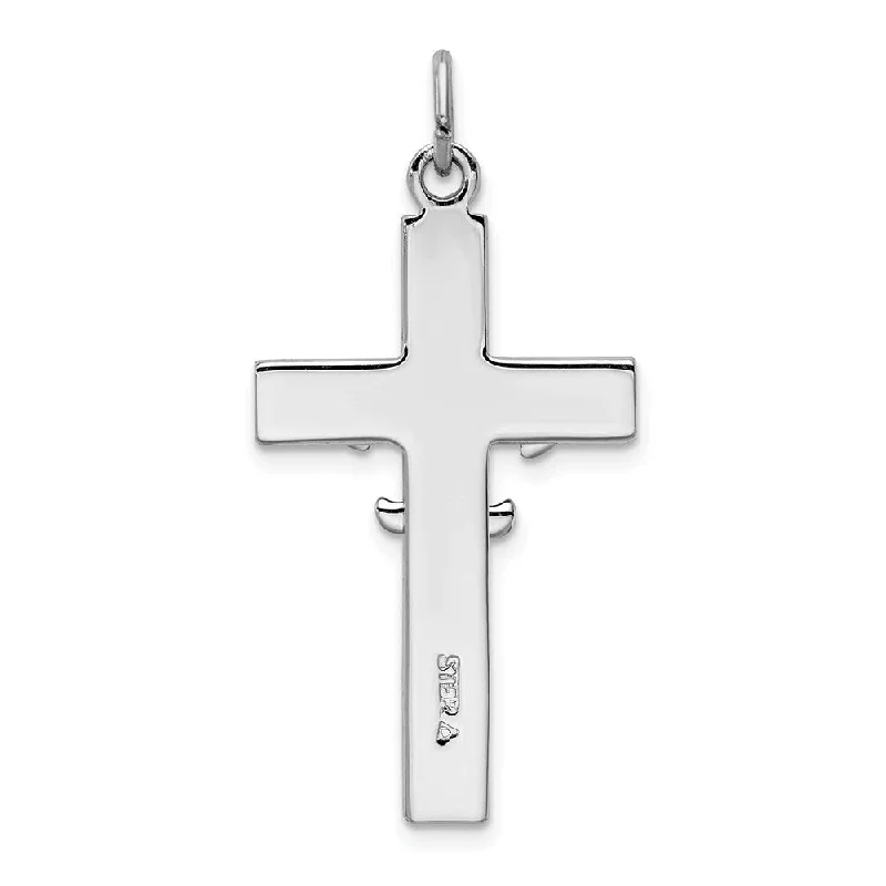 custom silver pendant with message engraving -Diamond2Deal 925 Sterling Silver Rhodium-plated Gold-tone Fleur De Lis Cross Pendant