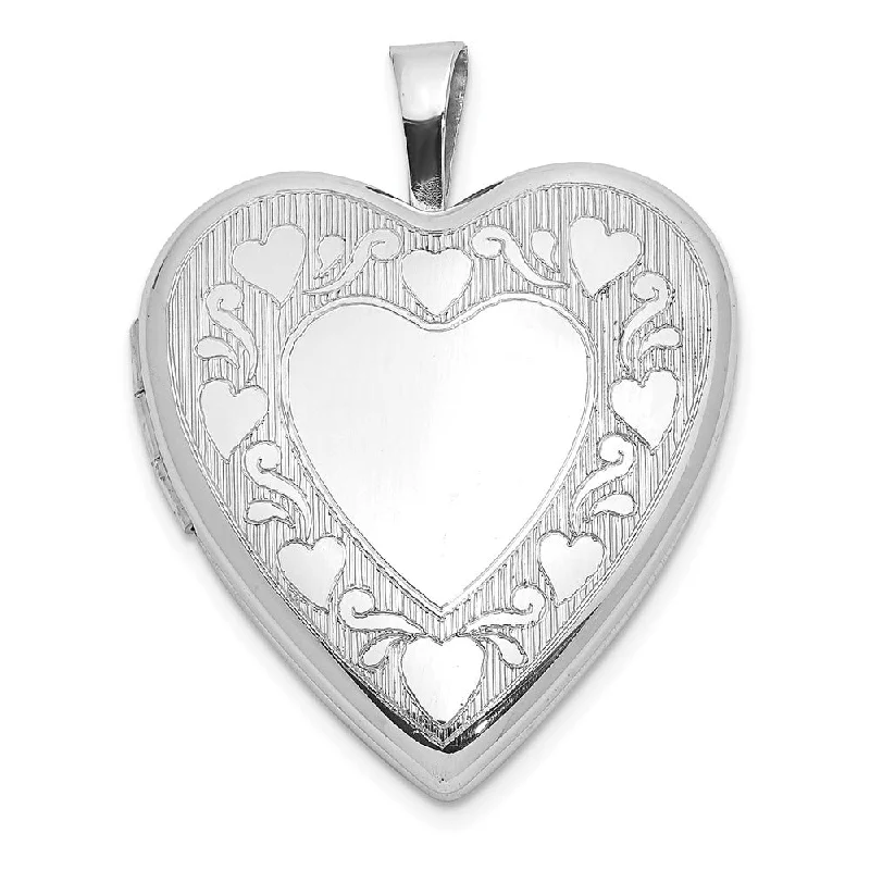 simple crystal pendant necklace with initial -Diamond2Deal 925 Sterling Silver Rhodium-plated Hearts Border Heart Locket Pendant and Charm (L-25mm, W-19.55mm)