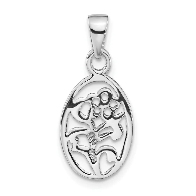 women’s gold pendant necklace with initial -Diamond2Deal 925 Sterling Silver Rhodium-plated Polished Flower in Oval Pendant