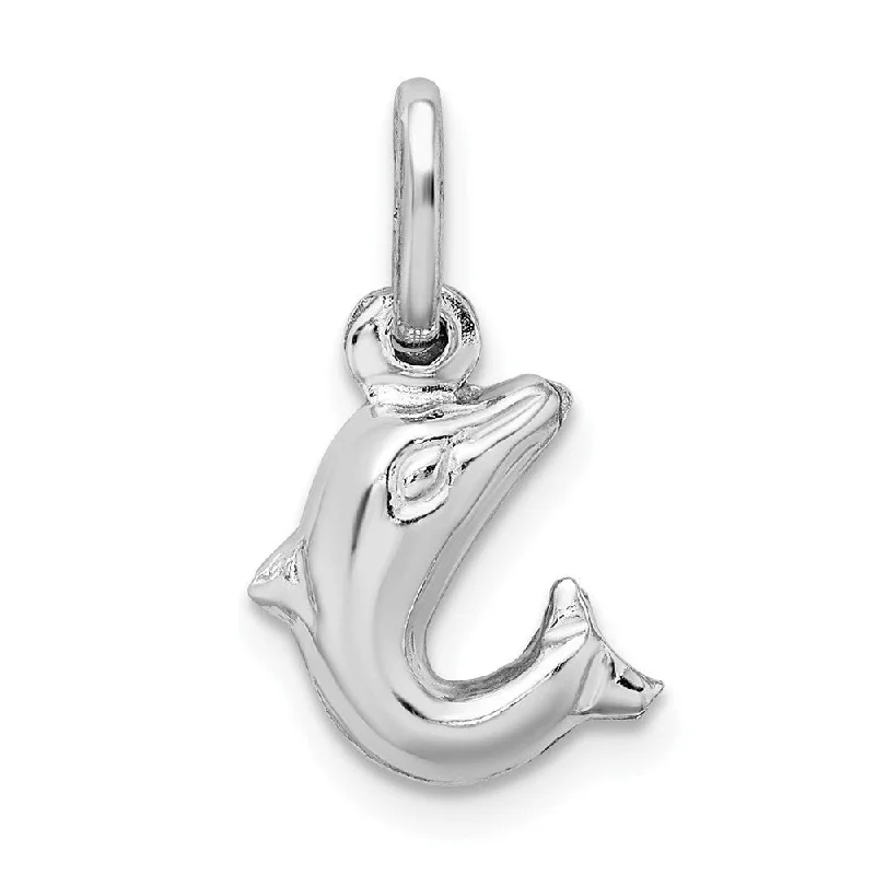 gold pendant necklace with moonstone pendant -Diamond2Deal 925 Sterling Silver Rhodium Plated Polished Jumping Dolphin Charm and Pendant