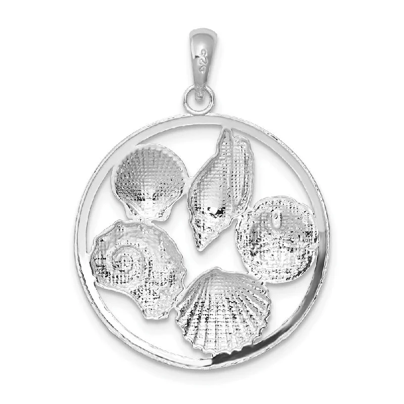 simple silver pendant necklace for men -Diamond2Deal 925 Sterling Silver Shells Round Pendant (L-32.3mm)