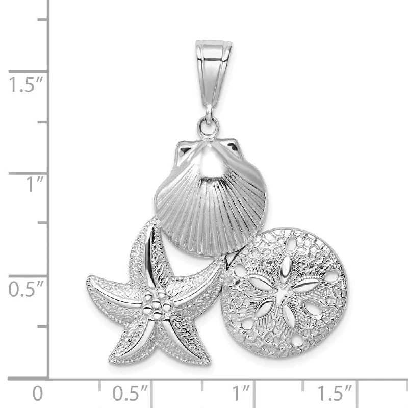 personalized pendant necklace with initials gold -Diamond2Deal 925 Sterling Silver Textured Sealife Pendant (L-40.38mm)