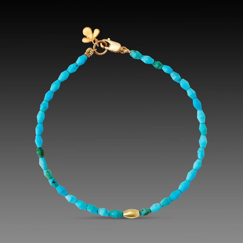 silver bracelet with engraved coordinates for adventure memories-Egyptian Faience & Gold Bracelet