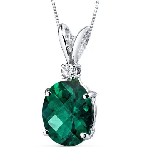 geometric silver pendant necklace for men -Emerald and Diamond Pendant Necklace 14K White Gold 2.29 Carats Oval