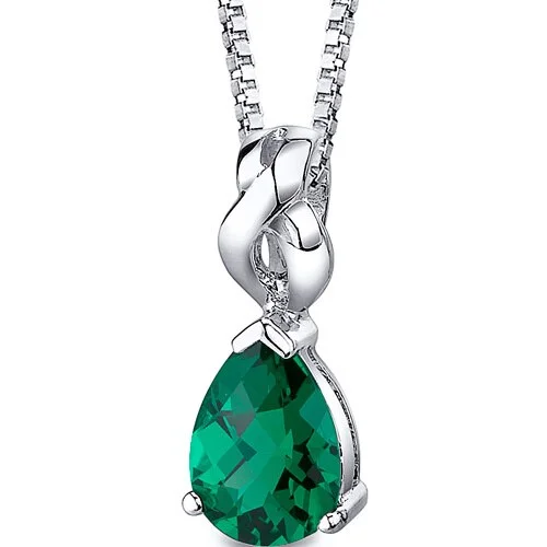 silver heart pendant necklace with gemstone -Emerald Pendant Necklace Sterling Silver Pear Shape 3 Carats