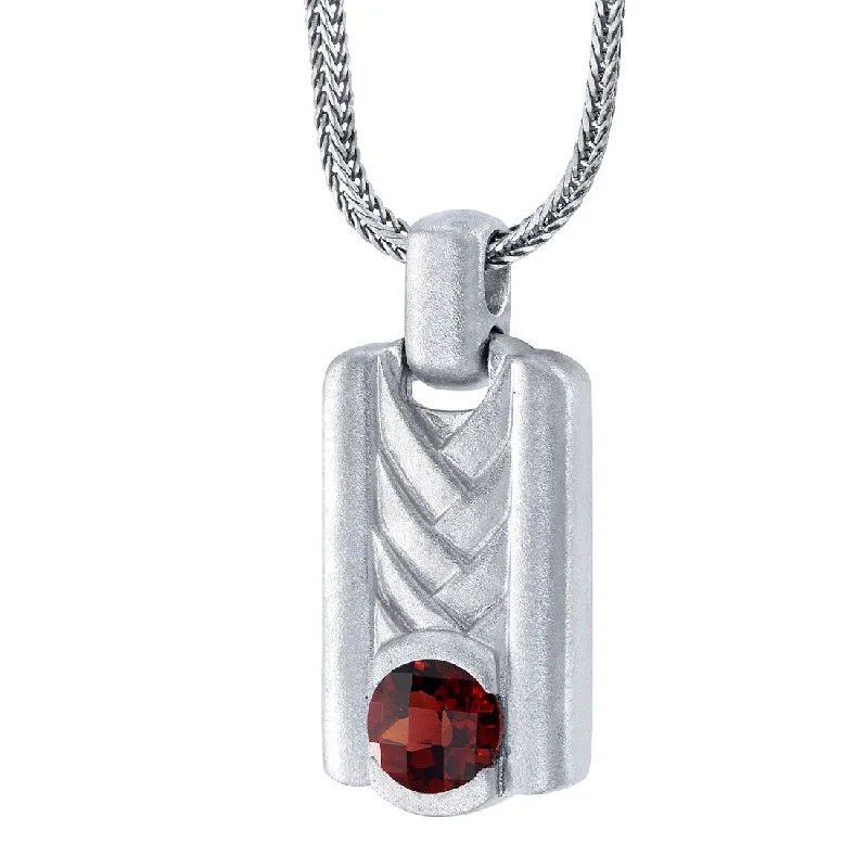 personalized bar pendant necklace with crystal -Garnet Chevron Pendant Necklace for Men Sterling Silver 1.25 Carats