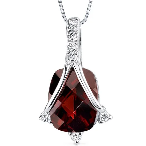 celestial star pendant necklace with message -Garnet Pendant Necklace 14 Karat White Gold Cushion 2.63 Carats