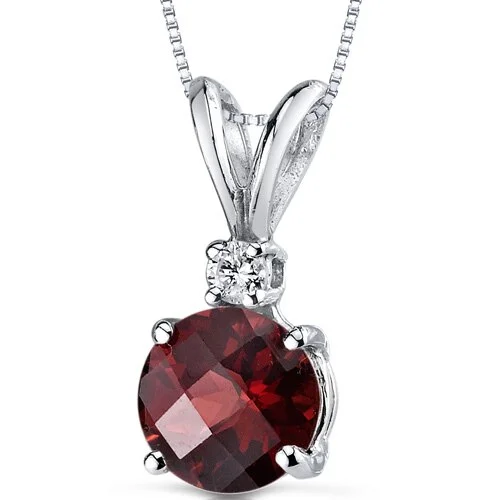 silver pendant necklace for bridesmaids -Garnet and Diamond Pendant Necklace 14K White Gold 1.34 Carats Round