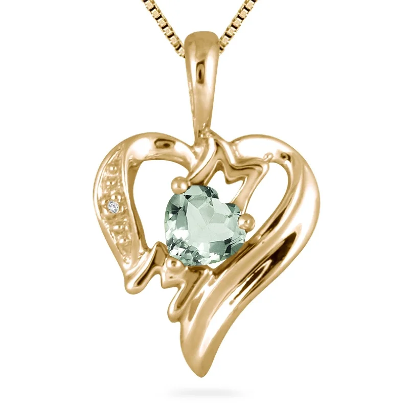 heart-shaped gemstone pendant necklace gold -Green Amethyst and Diamond Heart MOM Pendant in 10K Yellow Gold