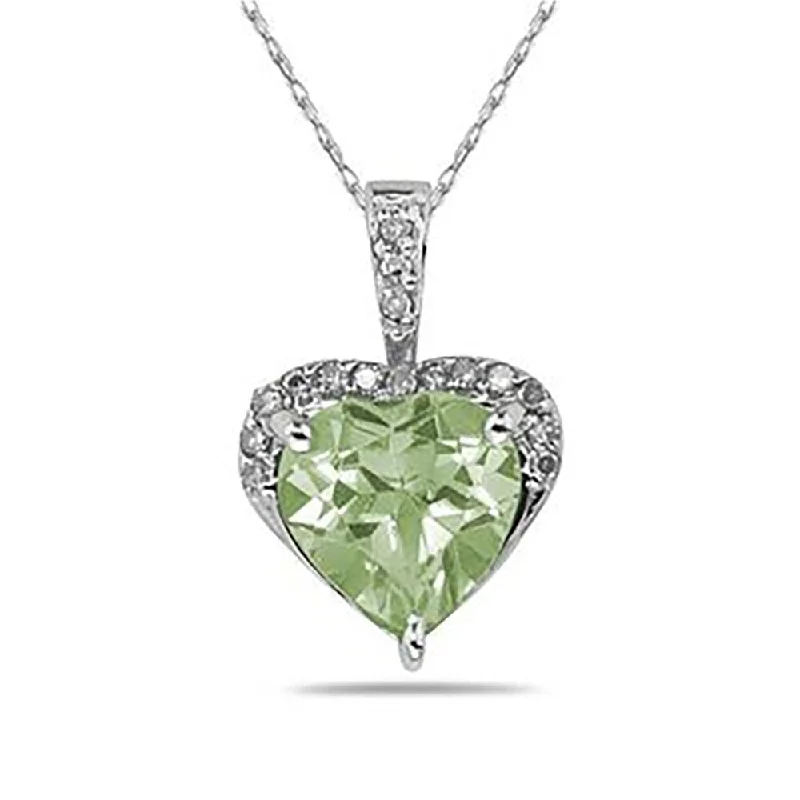 dainty pendant necklace with personalized charm -Green Amethyst & Dimaond Heart Pendant in 10k White Gold