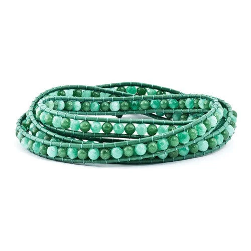 luxury silver bracelet with diamonds and engraving for elegance-Green Aventurine, Green Prasiolite Quartz, Cultured Pearl Leather Wrap Bracelet