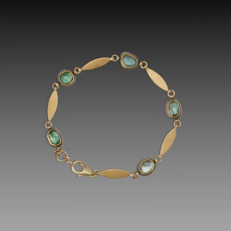 custom bracelet with gemstone and charm for lucky gift-Green Tourmaline Linked Bracelet