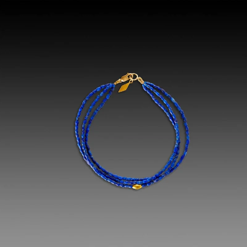 silver bracelet with heart charm for loving relationship-Lapis Bracelet with 22k Diamond Charm