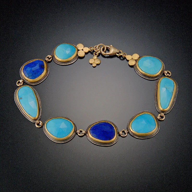 custom charm bracelet for her with engraved initials-Lapis Lazuli and Turquoise Bracelet