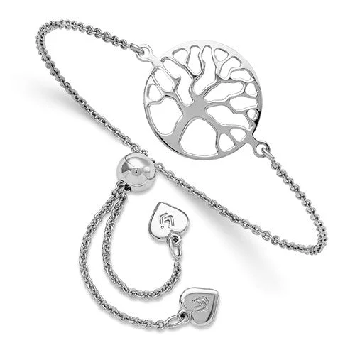 personalized charm bracelet with initial charms for her-Sterling Silver Tree Of Life Adjustable Bracelet