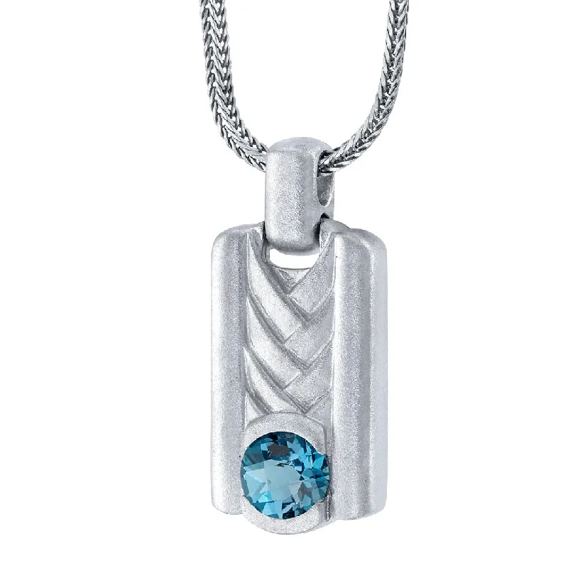 personalized pendant necklace with charm silver -London Blue Topaz Chevron Pendant Necklace for Men Sterling Silver 1 Carat