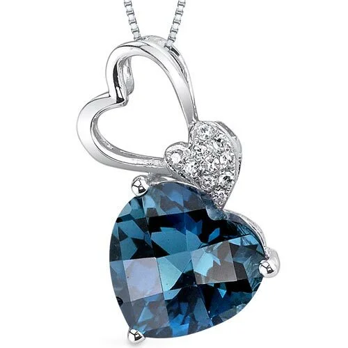 silver infinity pendant necklace for women -London Blue Topaz and Diamond Pendant Necklace 14K White Gold 3.07 Carats Heart Shape