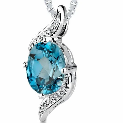 personalized pendant necklace with geometric design -London Blue Topaz Pendant Necklace Sterling Silver Oval 1.5 Cts