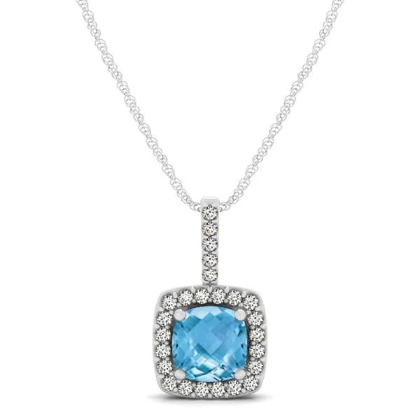 women’s personalized pendant necklace with nameplate -Marquee 14k White Gold 1/5ct TDW Diamond and Blue Topaz Pendant (I-J, I1-I2)