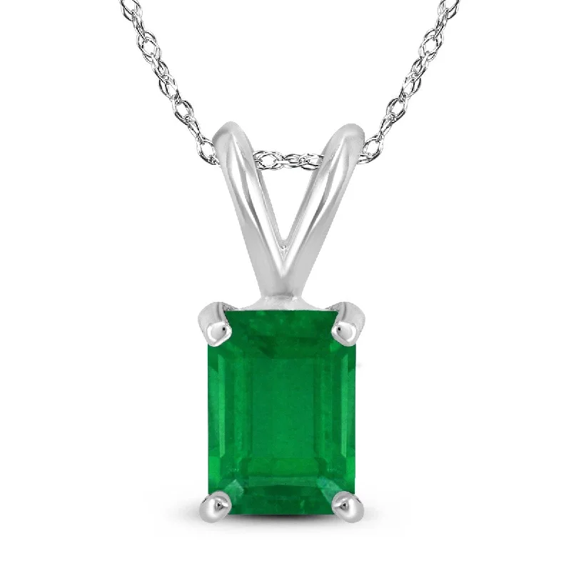 crystal pendant necklace for bridesmaids -Marquee 14K White Gold 5x3MM Emerald Shaped Emerald Pendant