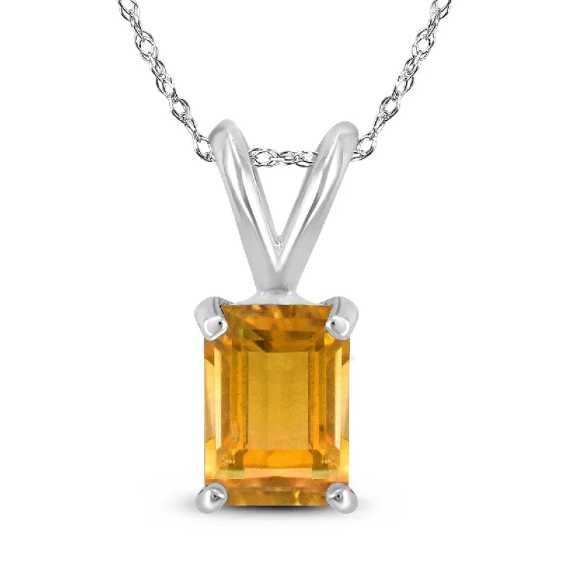 custom engraved heart pendant necklace -Marquee 14K White Gold 6x4MM Emerald Shaped Citrine Pendant