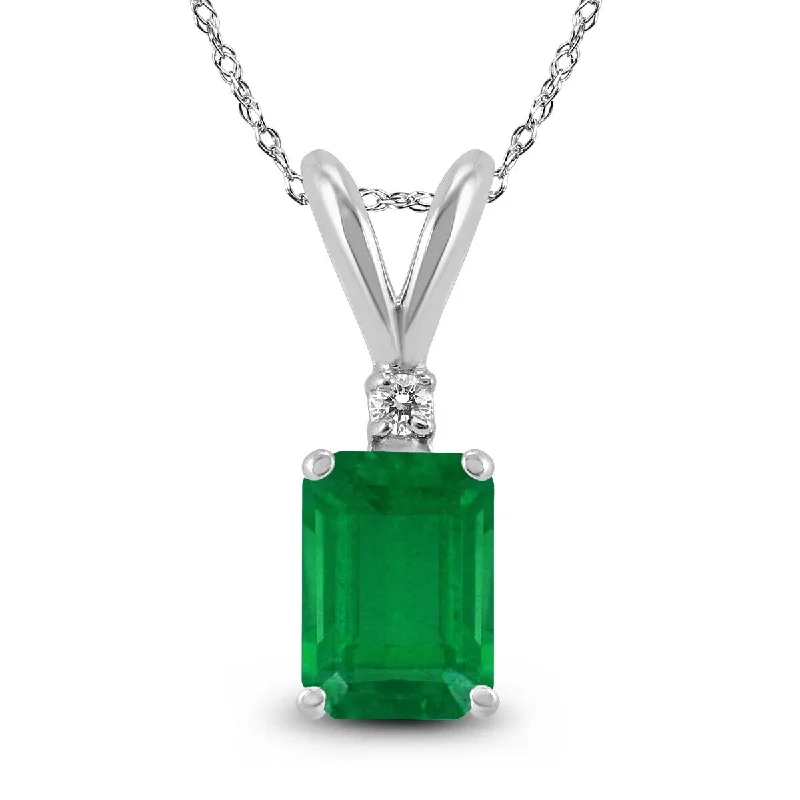 trendy pendant necklace with geometric design -Marquee 14K White Gold 6x4MM Emerald Shaped Emerald and Diamond Pendant