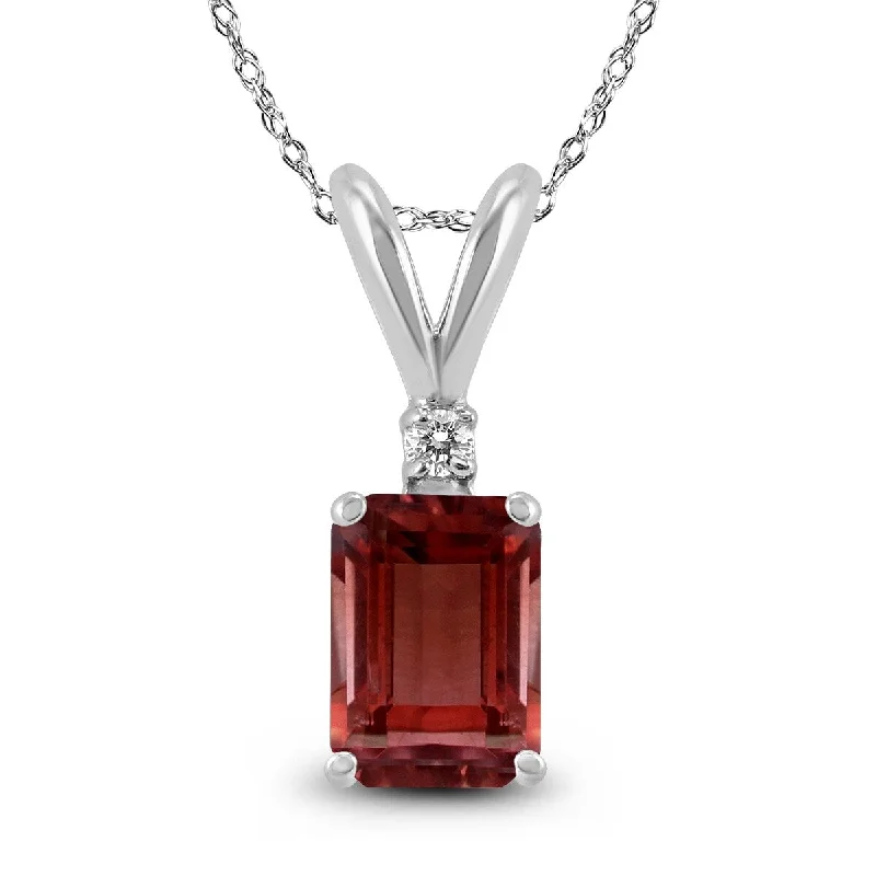 personalized pendant necklace for couples -Marquee 14K White Gold 7x5MM Emerald Shaped Garnet and Diamond Pendant