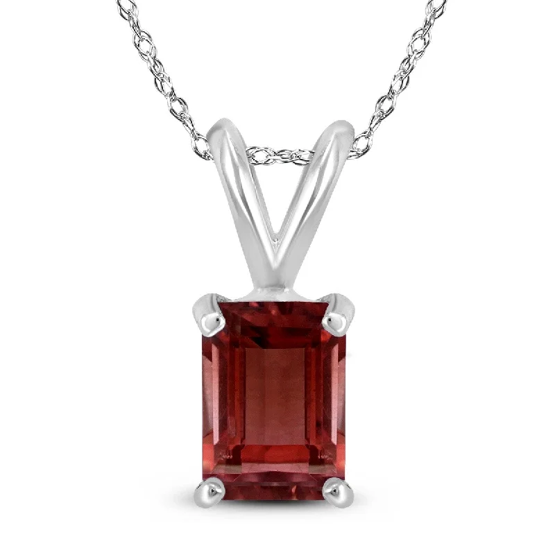 custom pendant necklace with star charm -Marquee 14K White Gold 7x5MM Emerald Shaped Garnet Pendant