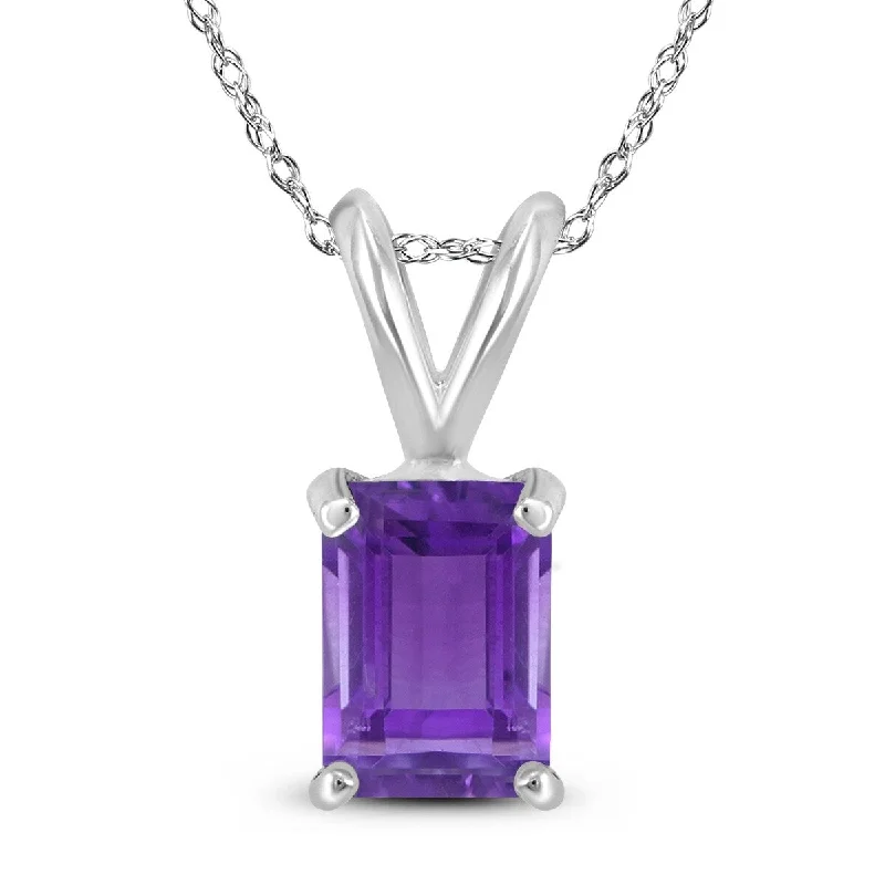 adjustable pendant necklace for women with charm -Marquee 14K White Gold 8x6MM Emerald Shaped Amethyst Pendant