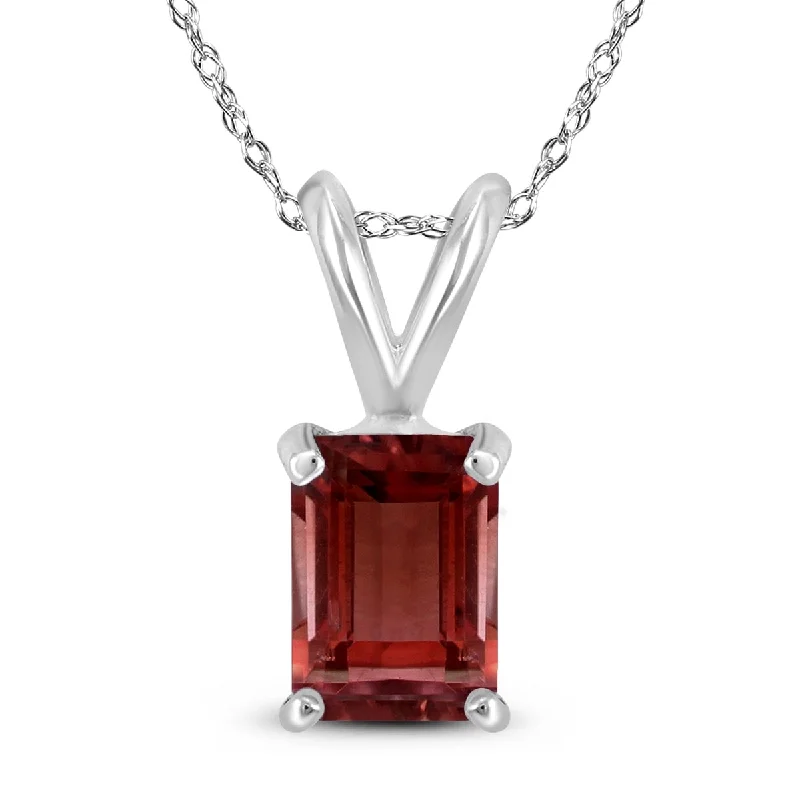 custom infinity necklace pendant gold -Marquee 14K White Gold 8x6MM Emerald Shaped Garnet Pendant