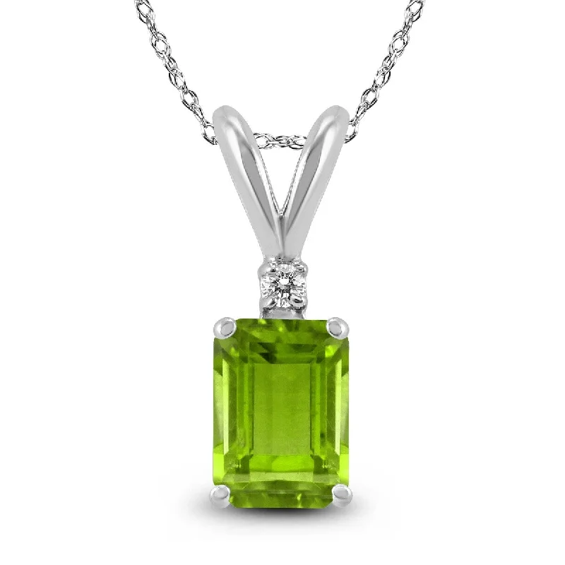 unique gemstone pendant necklace for men -Marquee 14K White Gold 8x6MM Emerald Shaped Peridot and Diamond Pendant