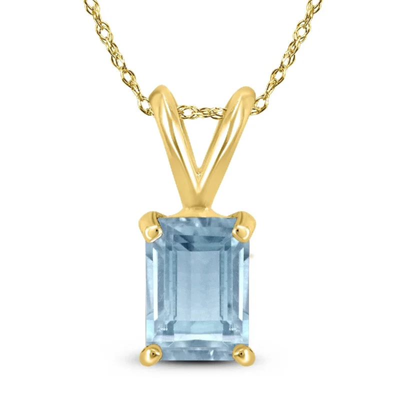 personalized pendant necklace for special occasions -Marquee 14K Yellow Gold 6x4MM Emerald Shaped Aquamarine Pendant