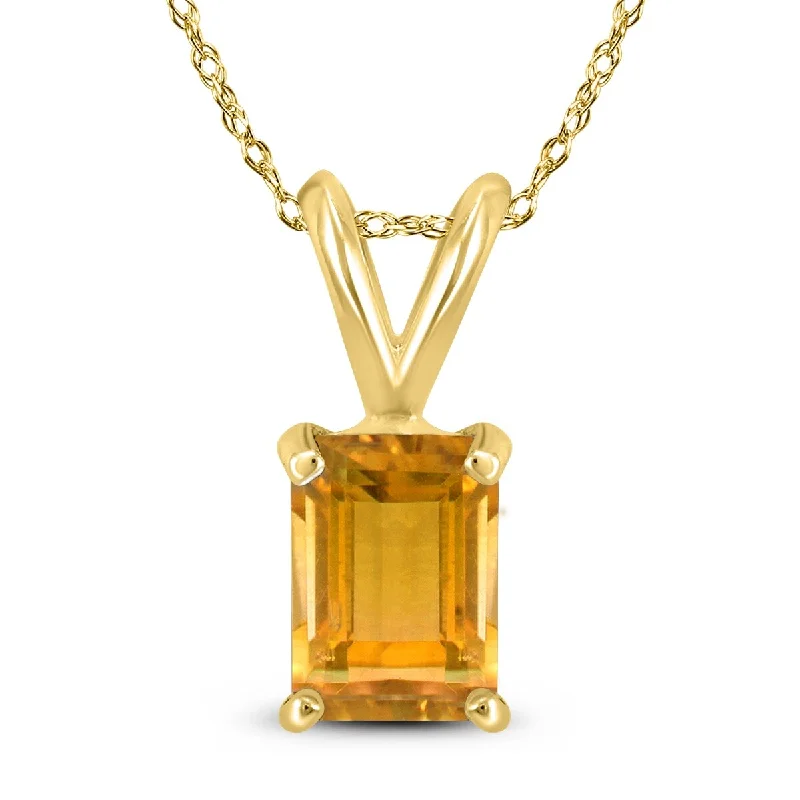 adjustable pendant necklace for men with initials -Marquee 14K Yellow Gold 6x4MM Emerald Shaped Citrine Pendant