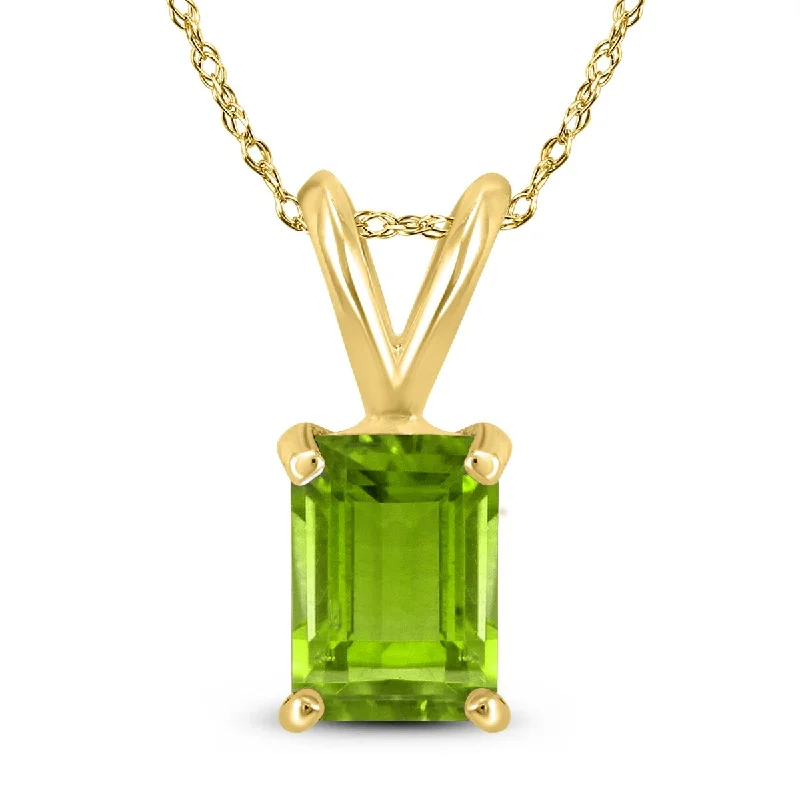 personalized bar pendant necklace for women -Marquee 14K Yellow Gold 6x4MM Emerald Shaped Peridot Pendant