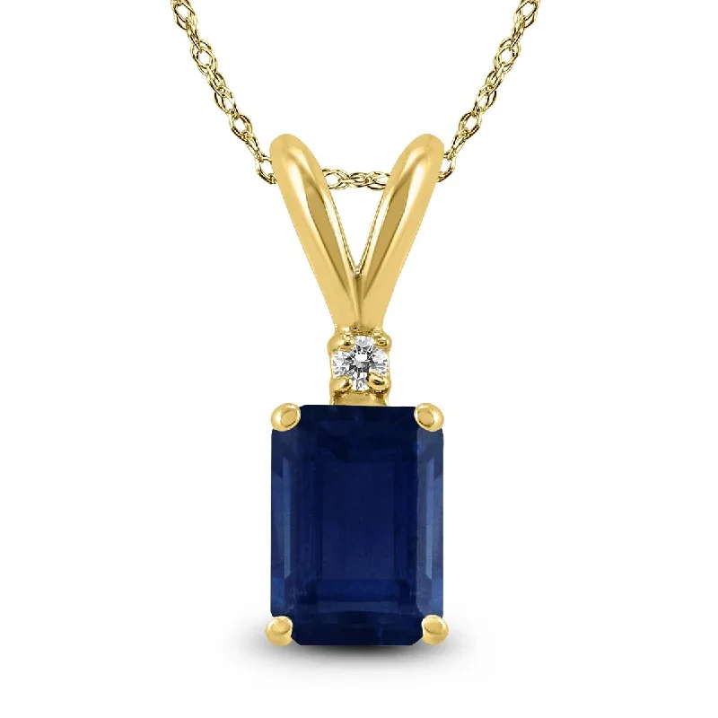 women’s trendy pendant necklace with crystal -Marquee 14K Yellow Gold 6x4MM Emerald Shaped Sapphire and Diamond Pendant