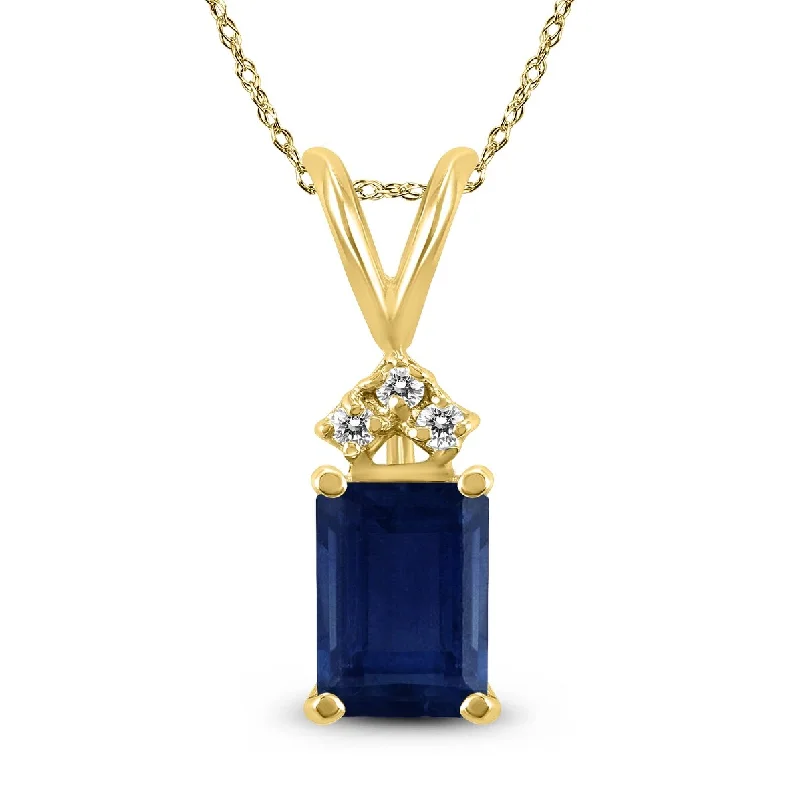 celestial pendant necklace with moon -Marquee 14K Yellow Gold 6x4MM Emerald Shaped Sapphire and Diamond Pendant