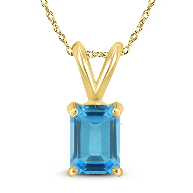 gold pendant necklace with personalized engraving -Marquee 14K Yellow Gold 7x5MM Emerald Shaped Blue Topaz Pendant