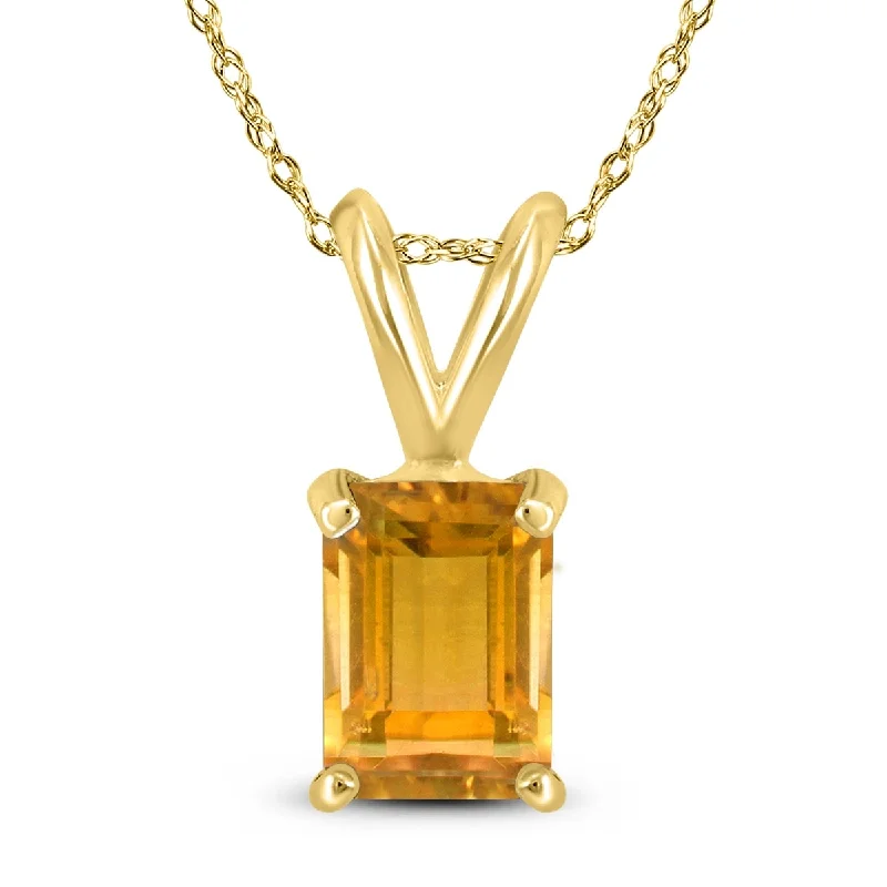 women’s gold pendant necklace with star -Marquee 14K Yellow Gold 7x5MM Emerald Shaped Citrine Pendant