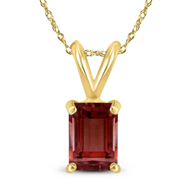 dainty crystal pendant necklace silver -Marquee 14K Yellow Gold 7x5MM Emerald Shaped Garnet Pendant